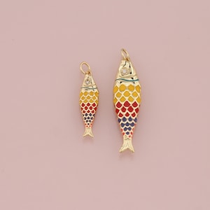 18K Gold Filled Enamel Fish Pendant,Fish Charm Bracelet Necklace for DIY Jewelry Making Supply