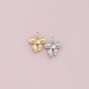 18K Gold Filled Tiny Bow Pendant,Dainty Bow Charm Bracelet Necklace for DIY Jewelry Making Supply