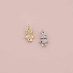 18K Gold Filled Robot Pendant,CZ Micro Pave Robot Charm Bracelet Necklace for DIY Jewelry Making Supply