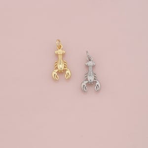 18K Gold Filled Crayfish Pendant,Dainty Crayfish Charm Bracelet Necklace for DIY Jewelry Making Supply