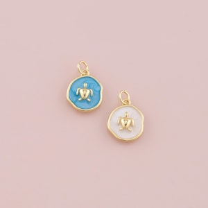 18K Gold Filled Turtle Pendant,Enamel Turtle Charm Bracelet Necklace for DIY Jewelry Making Supply