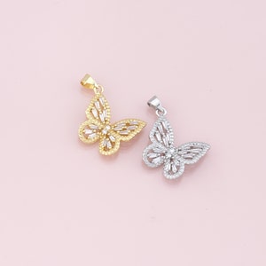 Colgante de mariposa relleno de oro de 18 quilates, collar de pulsera con dije de mariposa Micro pavé CZ para suministro de joyería DIY