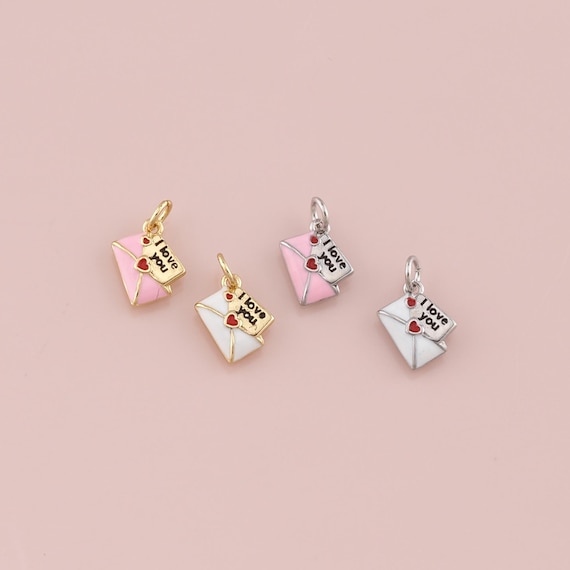 18K Gold Filled love letter Pendant,Enamel love letter Charm Bracelet Necklace for DIY Jewelry Making Supply