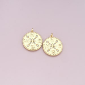 Gold Compass Charms,18K Gold Filled Starburst Pendant,CZ Micro Pave North Star Charm Bracelet Necklace for DIY Jewelry Making Supply