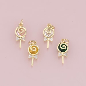 18K Gold Filled CZ Lollipop Pendant,Dainty Lollipop Charm Bracelet Necklace for DIY Jewelry Making Supply