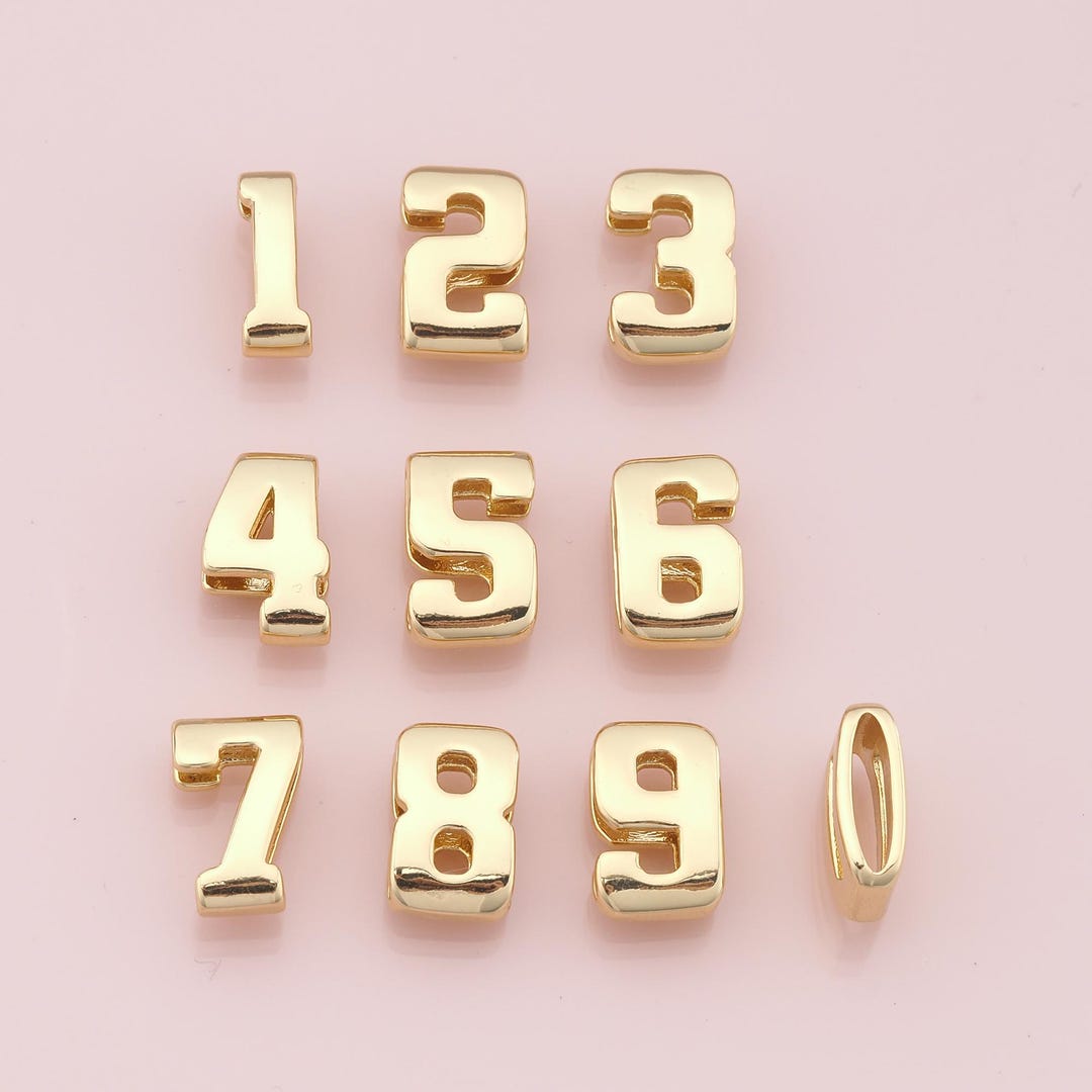 18K Gold Filled Number Pendant,side Hole Number Charm Bracelet Necklace ...