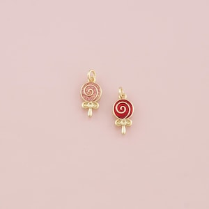 18K Gold Filled Lollipop Pendant,Enamel Candy Charm Bracelet Necklace for DIY Jewelry Making Supply