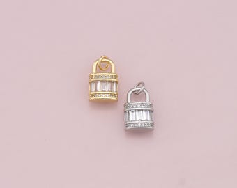 18K Gold Filled CZ Key Lock Pendant,Diny Lock Charm Bracelet Necklace for DIY Jewelry Making Supply