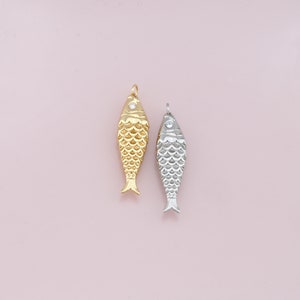 18K Gold Filled Fish Pendant,Dainty Fish Charm Bracelet Necklace for DIY Jewelry Making Supply