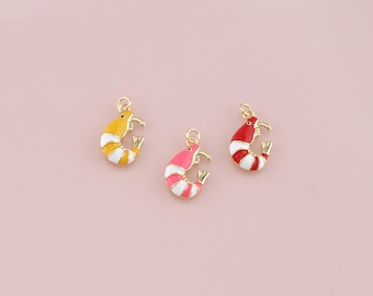 18K Gold Filled Enamel shrimp Pendant,shrimp Charm Bracelet Necklace for DIY Jewelry Making Supply