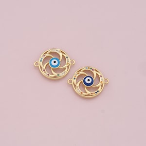 Evil Eye Connector Charms,18K Gold Filled Evil Eye Pendant,CZ Micro Pave Evil Eye Charm Bracelet Necklace for DIY Jewelry Making Supply
