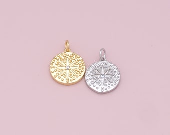 Gold Star Charms,18K Gold Filled Starburst Pendant,CZ North Star Charm Bracelet Necklace for DIY Jewelry Making Supply
