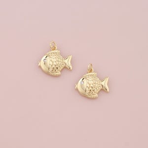 18K Gold Filled Fish Pendant,Dainty Fish Charm Bracelet Necklace for DIY Jewelry Making Supply