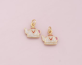 Pingente de bule de chá preenchido com ouro 18K, pulseira de pingente de bule de esmalte para fabricação de joias faça você mesmo