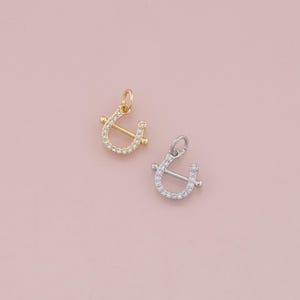 18K Gold Filled Horseshoe Pendant,CZ Micro Pave Horseshoe Charm Bracelet Necklace for DIY Jewelry Making Supply