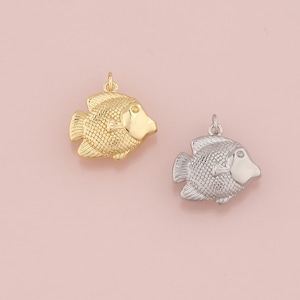 18K Gold Filled Fish Pendant,Dainty Fish Charm Bracelet Necklace for DIY Jewelry Making Supply