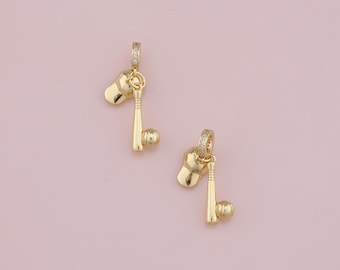 18K Gold Filled Baseball Hat Pendant,Dainty Baseball Charm Bracelet Necklace for DIY Jewelry Making Supply