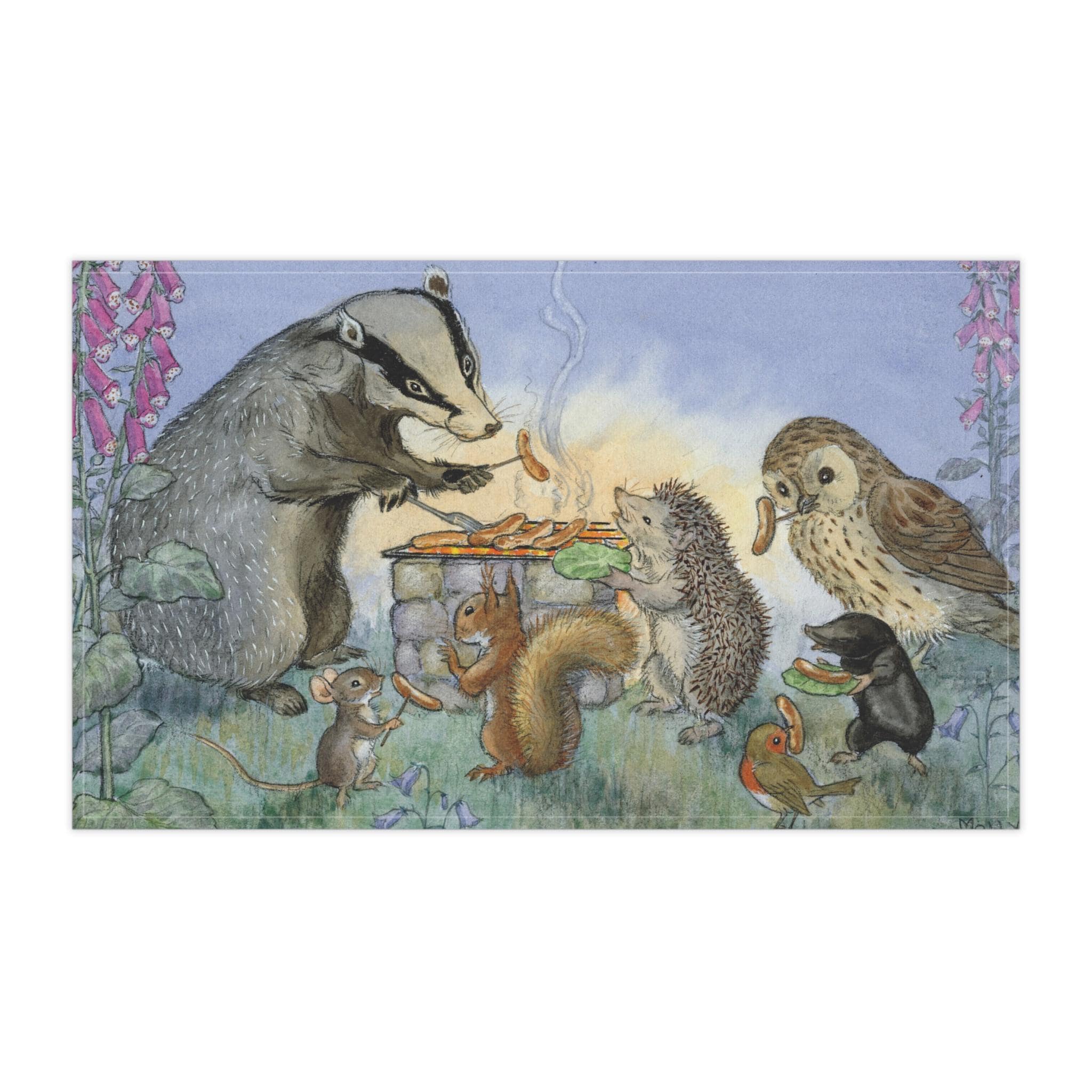 Woodland Animals BBQ Tea Towel: Vintage Kitchen Decor