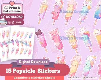 Imprimibles de paletas Kawaii: pegatinas y gráficos digitales, descarga digital, hoja de pegatinas imprimible