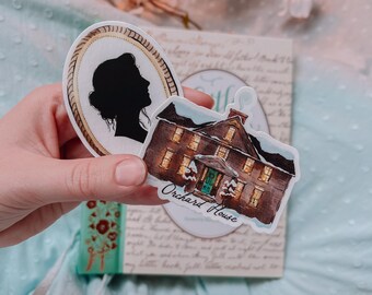 Jo March & Christmas at Orchard House Vinyl Stickers  |  Little Women Sticker  |  Literary Art Stickers