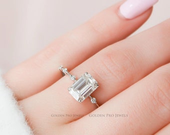 2.5 Ct Emerald Dainty Pave Moissanite Engagement Ring
