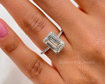 5.0 CT Emerald Lab Grown Diamond Engagement Ring: IGI Certified, Half Eternity Band