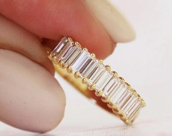 Baguette Lab Grown Diamond Wedding Band, F-VS1 Half Eternity