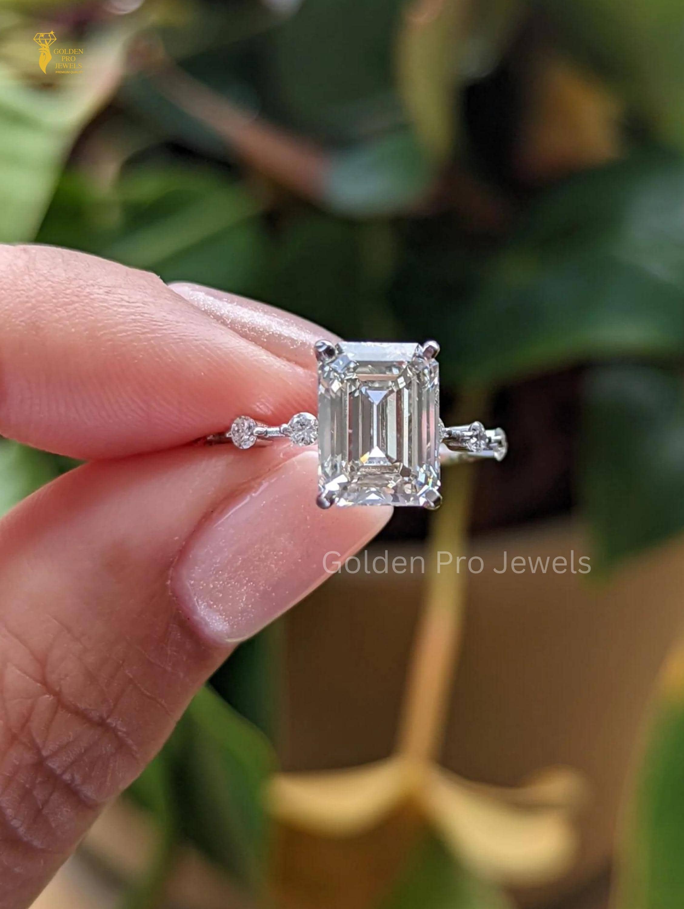 CT Emerald Lab Grown Diamond Engagement Ring: Dainty Style, IGI Certified