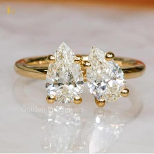2.0 CT Pear Two Stone F-VS1 Diamond Engagement Ring, IGI Certified Lab Grown Diamond Ring, Wedding Anniversary Ring, Solitaire 18K Gold Ring