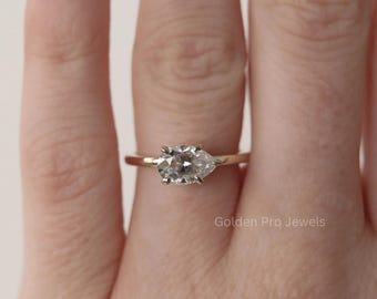 1.50 CT Pear Cut Moissanite Engagement Ring: Hidden Halo Bridal Ring