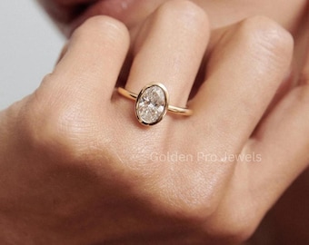 1.50 CT Oval Lab Grown Diamond Engagement Ring: Bezel Set, IGI Certified