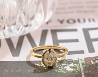 1.0 CT Oval CVD Diamond Engagement Ring: Bezel Set Lab Grown Diamond