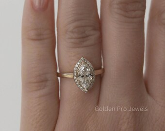 Art Deco Marquise Cut Moissanite Halo Engagement Ring
