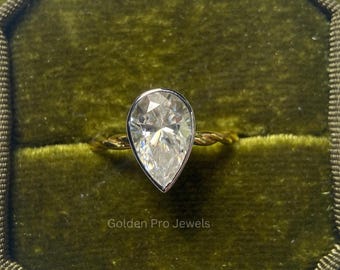3.0 CT Pear CVD Diamond Engagement Ring: Twisted Bezel Setting, IGI Certified