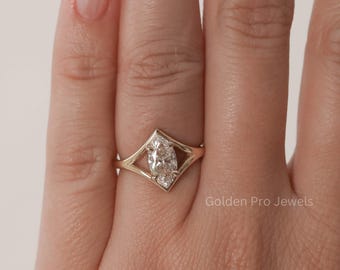 1.0 CT Marquise Moissanite Engagement Ring: Art Deco Split Shank