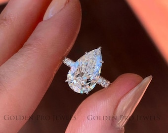 1.0 CT Pear Cut Moissanite Engagement Ring, 18k Gold Solitaire Anniversary Gift