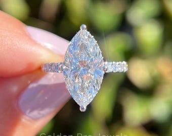 3.0 CT Marquise Cut F-VS1 Lab Grown Diamond Engagement Ring, Vintage Style Wedding Ring, IGI Certified Marquise Diamond, Gift For Fiancee