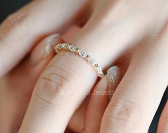 Marquise CVD Diamond Half Eternity Wedding Band