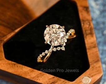 3.0 CT Round Lab Grown Diamond Engagement Ring: Hidden Halo, IGI Certified