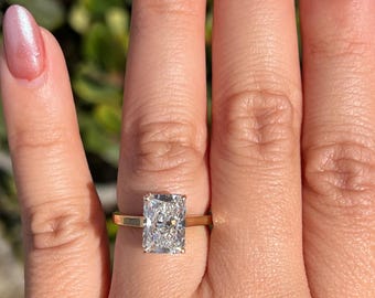 3.0 CT Radiant Cut F-VS1 Lab Grown Diamond Engagement Ring, Hidden Halo Ring, IGI Certified Diamond Ring, Wedding Ring, Promise Ring For Her