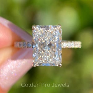 3.50 CT Radiant Cut F-VS1 Lab Grown Diamond Engagement Ring, Hidden Halo Pave Diamond Ring, IGI Certified Diamond Ring, Anniversary Ring