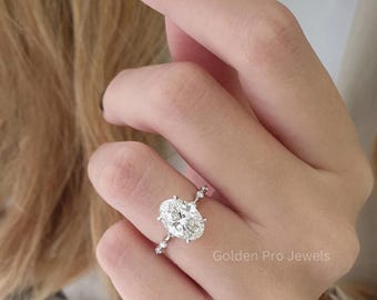2.0 CT Oval Lab Grown Diamond Engagement Ring: Dainty Hidden Halo, IGI Certified
