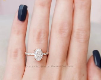 Oval Moissanite Hidden Halo Ring, 10K Gold Anniversary Ring