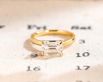 1.0 CT Emerald Cut CVD Diamond Engagement Ring: East West Setting