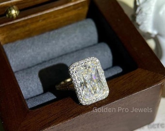 5.0 CT Radiant CVD Diamond Engagement Ring: Halo Cathedral Setting