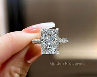 7.0 CT Radiant Cut Lab Grown Diamond Engagement Ring: Hidden Halo, IGI Certified