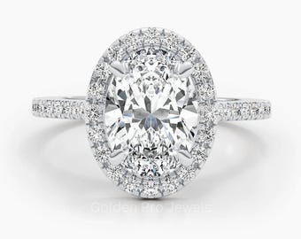 2.50 CT Oval Lab Grown Diamond Ring: 18K Gold Art Deco Proposal Ring