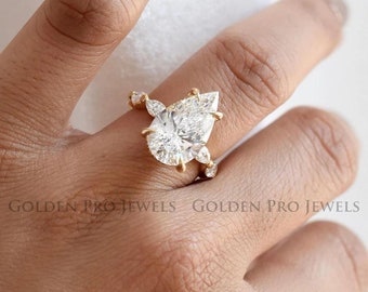 4ct Pear Cut Moissanite Ring, Hidden Halo Wedding Ring