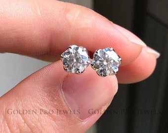 Orecchini in argento con moissanite rotonda, 1 TCW, da sposa