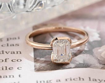 1.0 CT Emerald Lab Grown Diamond Engagement Ring: Bezel Set Solitaire